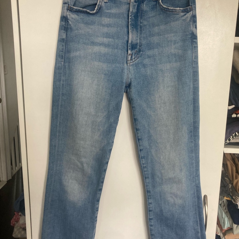 MOTHER The Hustler Ankle Fray Crop Flare Jeans Au Revoir Raw finish size 25
